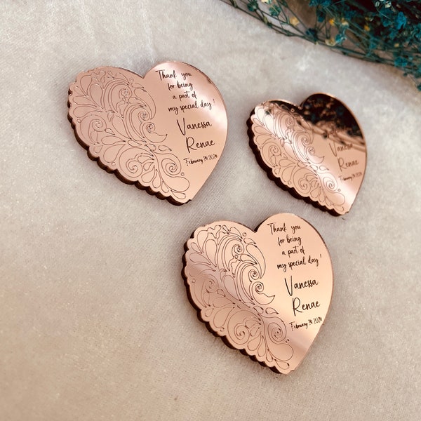 Unique Heart Mirror Magnet - Personalized Wedding Favors and Gifts - Rose Gold Personalized Gift, Bridesmaid Favors