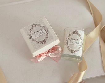 パーソナライズされたソイワックスキャンドルの記念品、ガラス瓶、結婚式の記念品