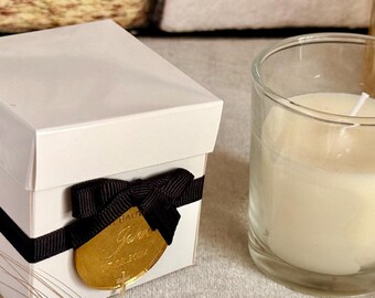 Personalized Gold Baptism Candle Favors: Vanilla Scented Soy Wax
