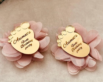 Gepersonaliseerde gouden magneet voor babyvoetjes, bedankje voor babyshower