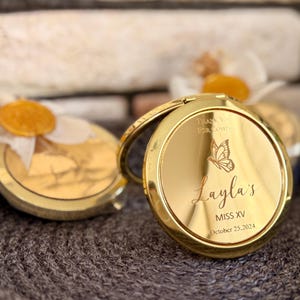 Personalized Gold Compact Mirror: Sweet 16, Quinceañera Favor
