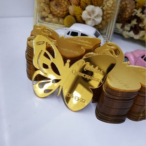 Personalized Gold Mirror Butterfly Magnet: Engraved Acrylic Favor