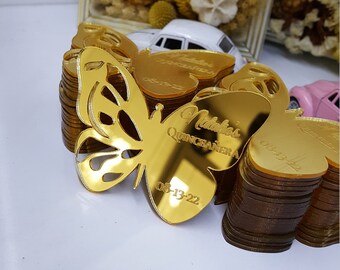 Personalized Gold Mirror Butterfly Magnet: Engraved Acrylic Favor