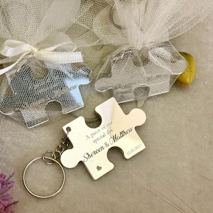 Juego de llaveros de rompecabezas de plata personalizados, regalos de boda personalizados, recuerdo de despedida de soltera, regalo de compromiso, regalo único de agradecimiento para invitados.