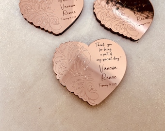 Personalized Heart Mirror Magnet Rose Gold Wedding Favors Guest Keepsake