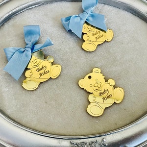 Etichetta specchio orsetto bomboniera baby shower, etichetta regalo grazie orsetto, gettone ricevimento personalizzato, simpatico regalo ricordo per festa neonato