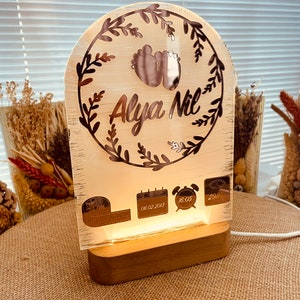 Veilleuse personnalisée pour carte de naissance, veilleuse pour enfants avec nom et date personnalisés, panneau d'information sur la naissance du nouveau-né, cadeau de baby shower