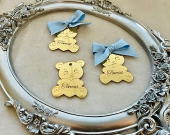 Teddy bear mirror tag | Birthday Party Favor Tag , Baby Shower Favor Tag, Reception Token, Newborn gifts