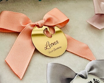 Personalized Acrylic Mirror Baby Shower Favor Tags: Custom Name