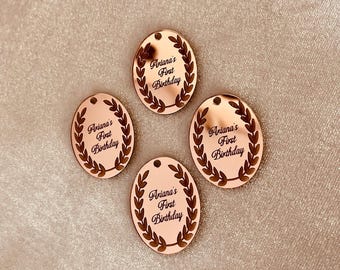 Personalized Gold Acrylic Mirror Tag: Custom Favor, Cake Charm (3x4cm)