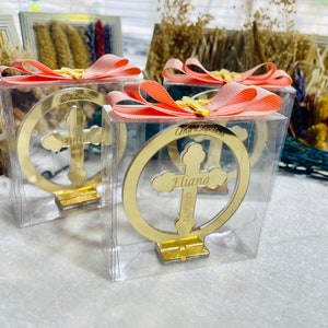 Personalized Gold Cross Baptism Favors: Laser Engraved Acrylic