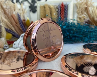 Personalized Rose Gold Compact Mirror,Bridesmaid Gifts, Wedding Party Gifts, Engraved Wedding Favors Pocket Mirror Gift,