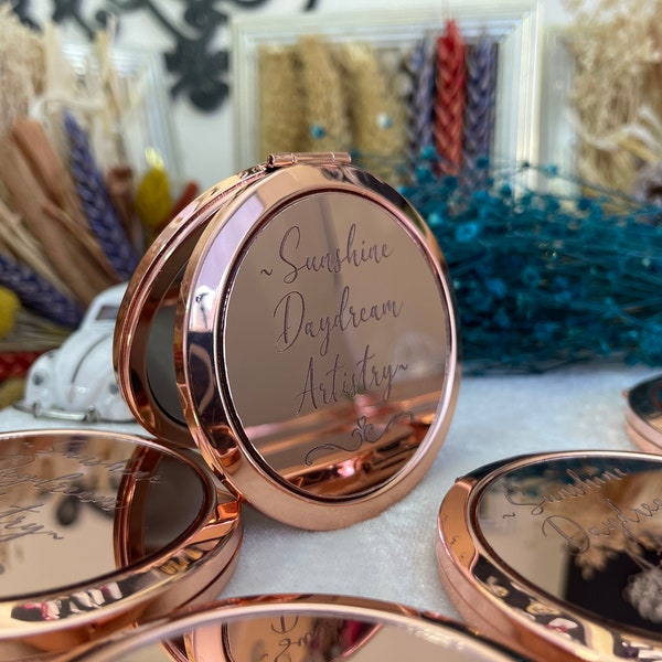 Personalized Rose Gold Compact Mirror,Bridesmaid Gifts, Wedding Party Gifts, Engraved Wedding Favors Pocket Mirror Gift,