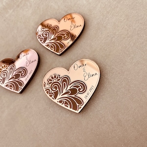 Personalized Heart Magnet: Laser Engraved Wedding Favor, Save the Date