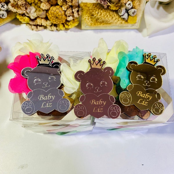 Adorable Personalized Teddy Bear Mirror Magnet - Baby Shower Favor - Custom Acrylic Mirror magnet | Perfect Party Favors
