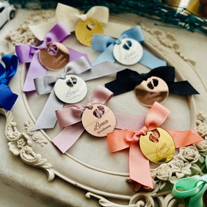 Custom Laser Engraved Acrylic Wedding Favor Tags with Ribbon