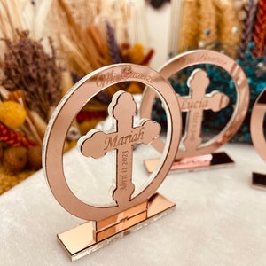 Personalized Rose Gold Baptism Favor: Acrylic Cross Decoration