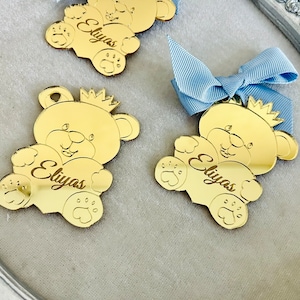Etichetta specchio orsetto, bomboniera personalizzata per baby shower, etichetta regalo di compleanno carina per bambini o bambine, etichetta con nome personalizzato, decorazione per feste per bambini