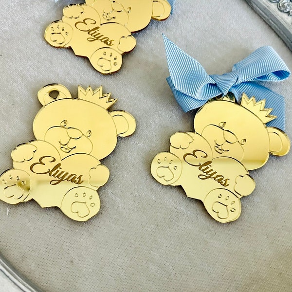 Teddy bear mirror tag | Birthday Party Favor Tag , Baby Shower Favor Tag,Teddy Bear Birthday, Teddy Bear Tag, Baby Name