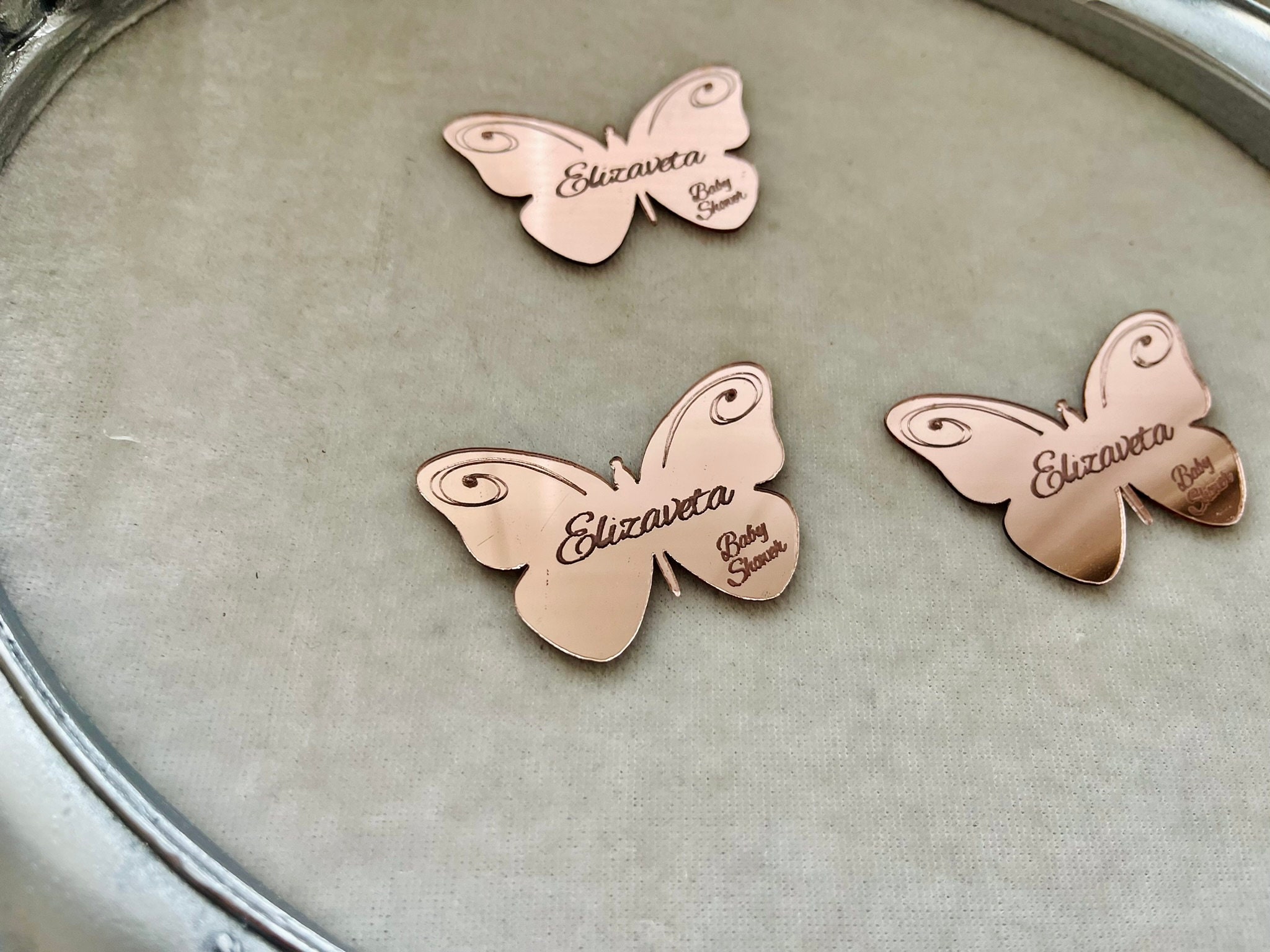 Personalized Butterfly Mirror Gift Tags: Laser Engraved Acrylic Favors