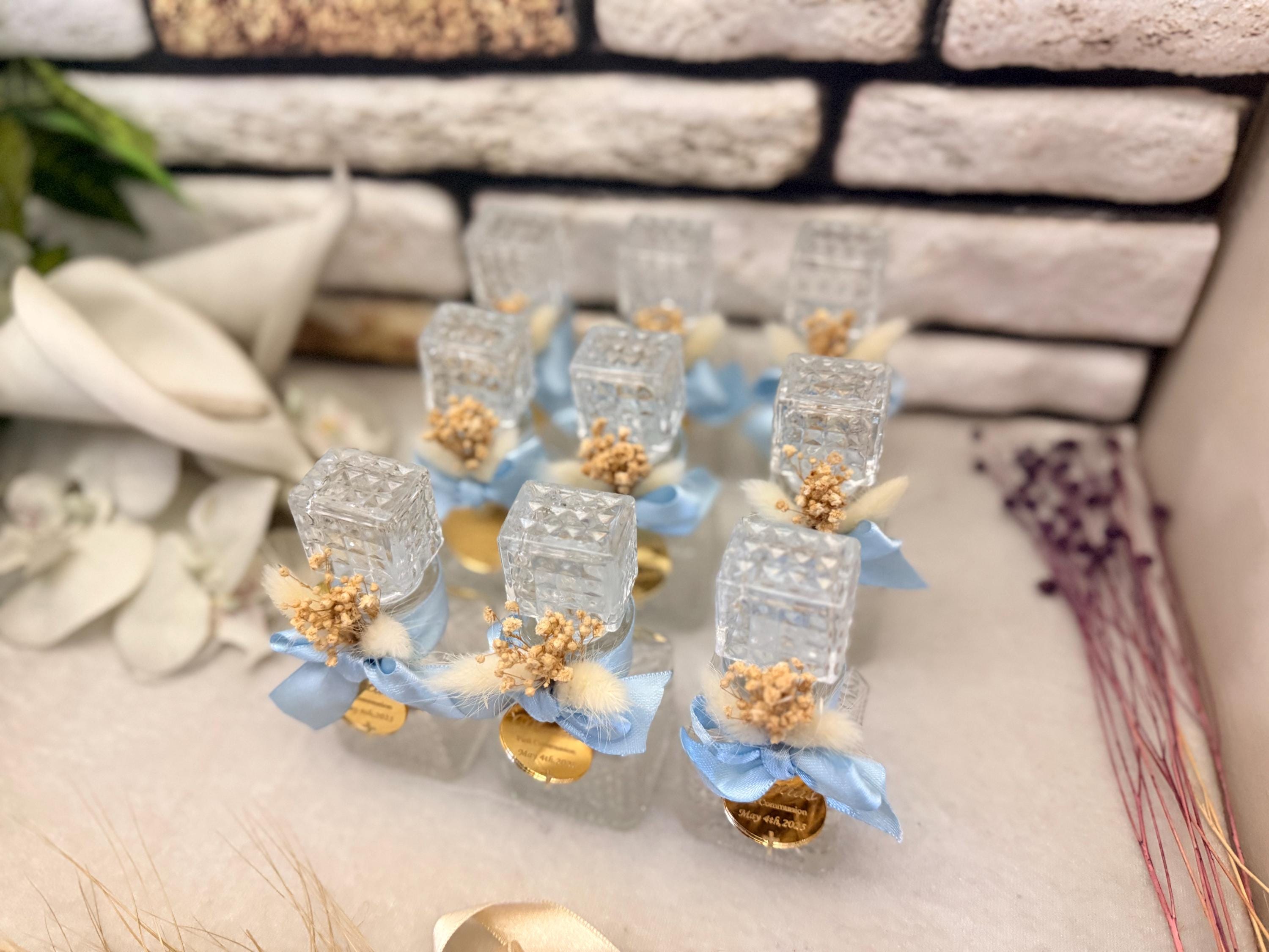 Personalized Holy Water Glass Bottle: Baptism Favor, Communion Keepsake