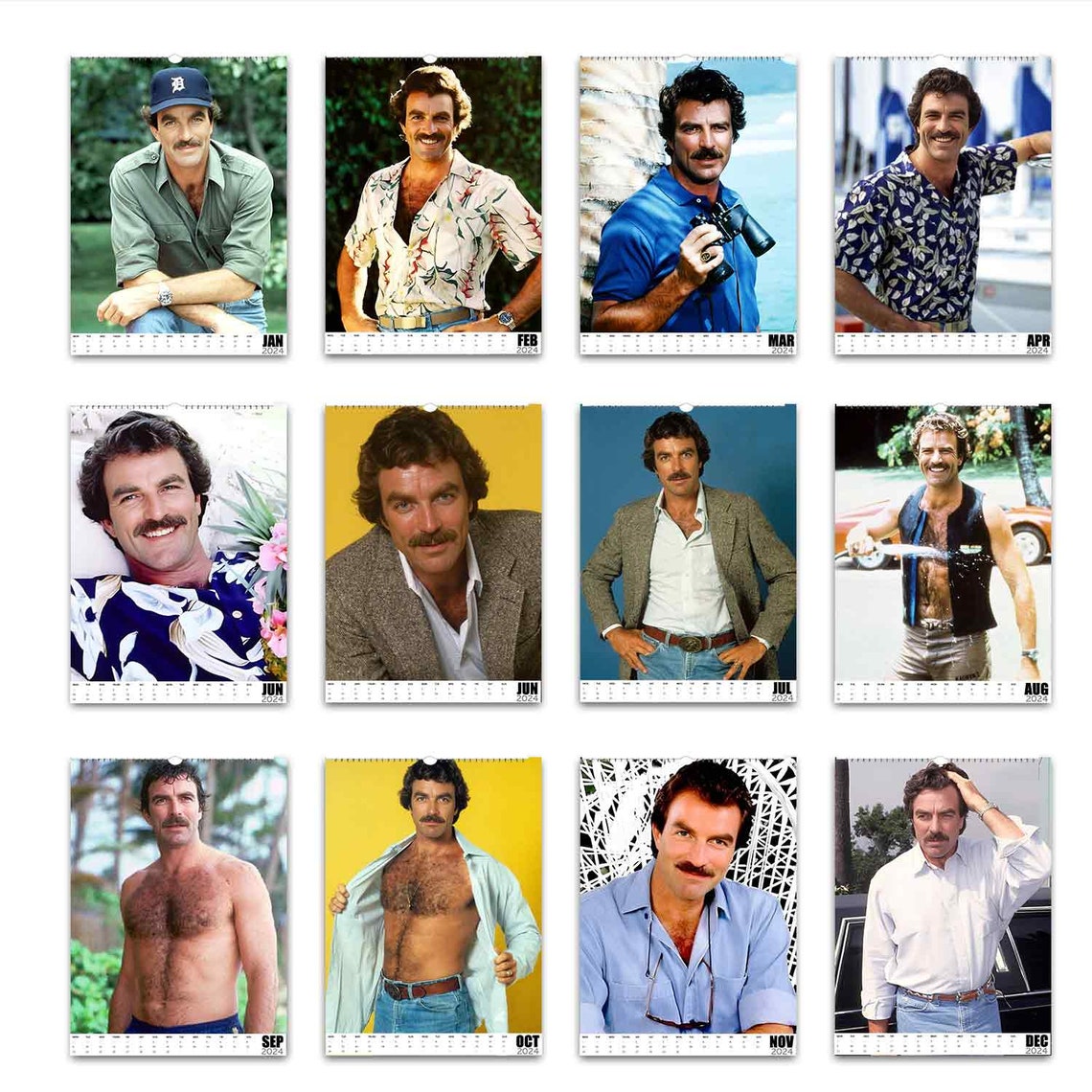 80s Tom Selleck 2024 Slim Dates Personalised Wall Calendar Etsy