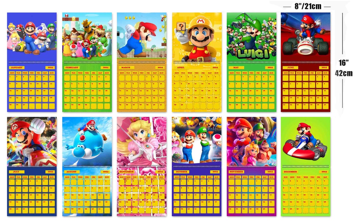 I Viaggi Di Mario Calendario 2024 Super Mario Personalised 2024 Large Wall Calendar 12 Month Planner