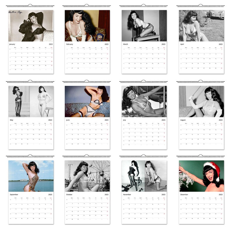 Bettie Page Pinup Retro 2023 Wall Calendar Personalised Etsy