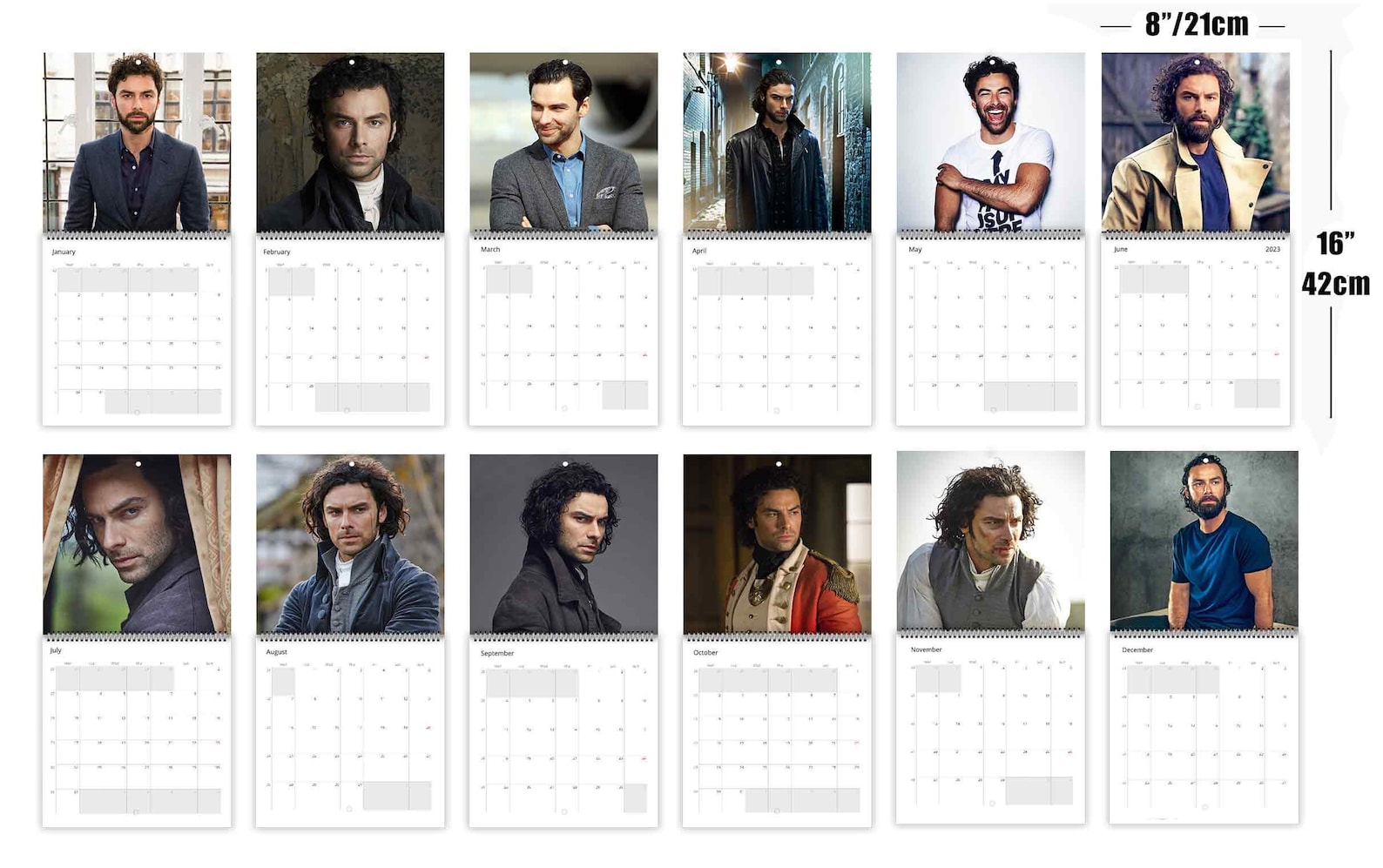 Aidan Turner Personalised 2024 Large Wall Calendar 12 Month Planner