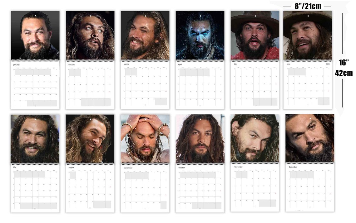 Faces of Jason Momoa Personalised 2024 Large Wall Calendar 12 Month