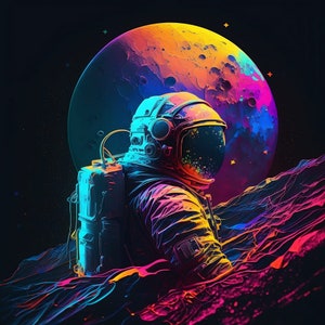 Vibrant Astronaut- Digital Art Print, AI Generated, Midjourney, Wall Art, AI Art, Digital Download, Home Decor, Printable