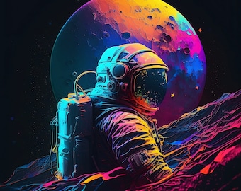 Vibrant Astronaut- Digital Art Print, AI Generated, Midjourney, Wall Art, AI Art, Digital Download, Home Decor, Printable