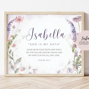 Isabella Name Meaning, Name and Bible Verse, Christian Nursery Wall Art, Isabella Name Gift, Name and Meaning Printable, Wildflowers Print