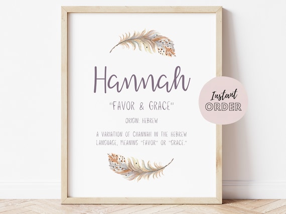 Hannah Name Meaning Name Meaning Print Boho Name (Download Now) 