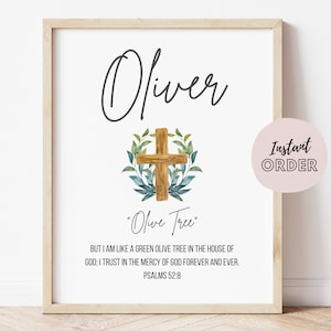 Oliver Name Definition Print, Biblical Name Meaning Sign, Cross Design Wall Art, Personalized Gift for Oliver