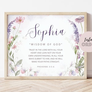 Sophia Namensbedeutung und Bibel-Vers, Sophia Name Druck, Christian Name Art, Schrift mit Namen, Geschenk für Sophia, Sophia Instant Download