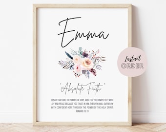 Emma Name Meaning Sign, Emma Name Meaning Print, Girl Name Print with Flowers, Name and Meaning, Custom Name Meaning Printable