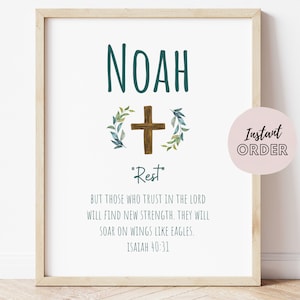 Noah Name Meaning Sign, Custom Biblical Name Definition, Bible Verse Wall Art, Baby Shower Gift, Birthday Gift, Baptism
