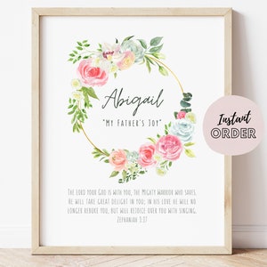 Abigail Name Meaning, Abigail Name Art, Name Meaning with Flower Wreath, Name and Biblical Meaning, Name with Meaning and Bible Verse