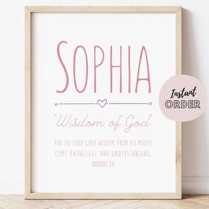 Sophia Name Meaning Print | Name with Meaning | Biblical Name Meaning | Girl Name Meaning Print | Sophia Pink Name Meaning | Name Meaning