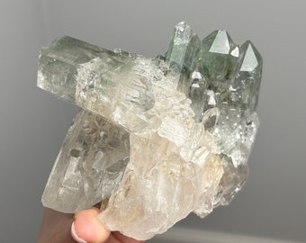 Himalayan quartz, highest grade, pink and green contrast, crazy composition with large DT, castle structure, extremely lustrous, 1293 g