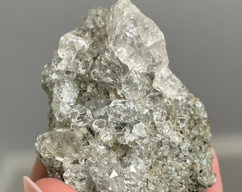 Himalayan quartz cluster, lovely optically clear points on a bed of sparkly chlorite, 75 g