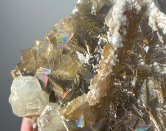 Iridescent fluorite, huge, beautiful lavender fluorite, natural full iridescent coating, perfect fluorite cubes, 1147 g, Pakistan