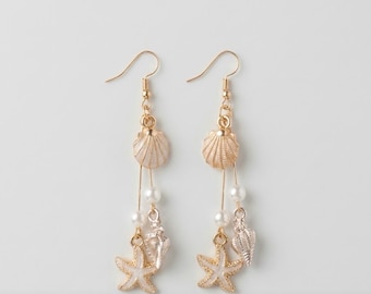 Coastal Seashell Starfish Earrings | Beach Inspired Pearl Nautical Jewelry