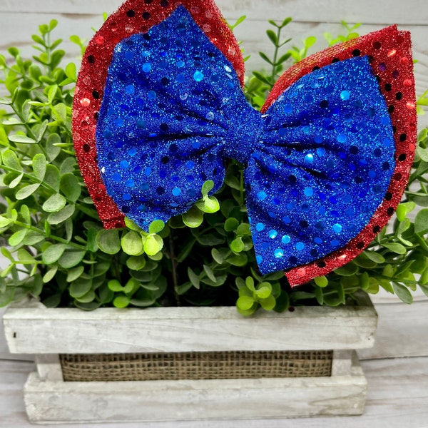 5” Patriot bow, red and blue, stars bow, 5” bow, patriotic bow, July 4th bow, sequin bow, fancy hair bow, girls bow, infant toddler bow, USA