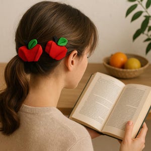 Mini Apple Hair Clips – Set of 2 | Back to School Hair Bows | Handmade Apple Bow Clips | Red Apple Alligator Clips