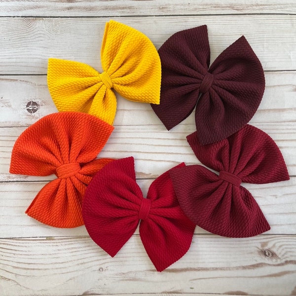 Bullet fabric bows, multiple colors available, 3” Liverpool bullet fabric pigtails in a set of two