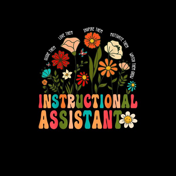 Retro Instructional Assistant Wildflowers Teacher Aide Digital PNG