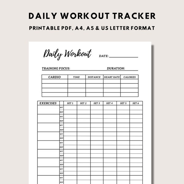Workout Tracker Printable Daily Workout Plan Printable Gym Training
