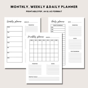 Monthly Weekly & Daily Printable Planner Simple and Easy - Etsy